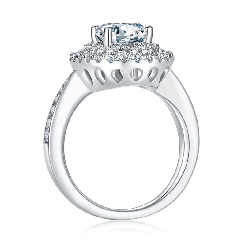 豪镶蛋形S925银镀白金MoissaniteWomen's Ring2.0ctD级